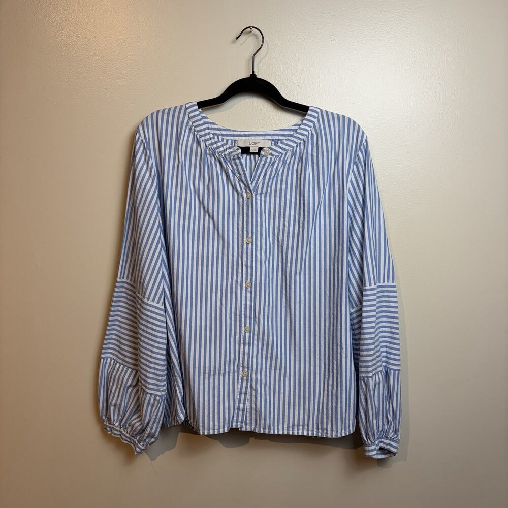 LOFT Striped Poet Blouse Sz XL Romantic Classic Cottage Feminine Preppy Workwear